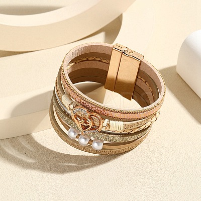Heart Link Leather Multi-strand Bracelets PW-WG73619-03-1