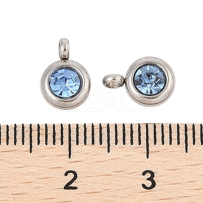 Trendy Original Color 304 Stainless Steel Grade A Rhinestone Flat Round Charm Pendants RB-M030-06Q-1