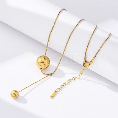 304 Stainless Steel Round Ball Pendant Snake Chain Necklaces NJEW-U028-03G-1