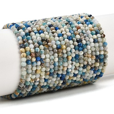 Natural Blue Azurite in Calcite Beads Strands G-P618-3mm-01-1