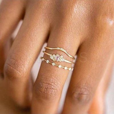 3Pcs Rhombus Zinc Alloy with Crystal Rhinestone Finger Rings FS-WG622CD-05-1