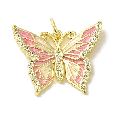 Butterfly Brass Enamel Micro Pave Cubic Zirconia Pendants KK-Z042-02G-01-1