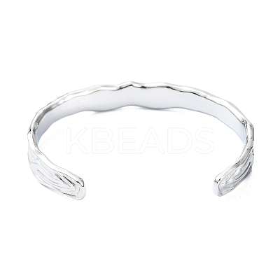 Non-Tarnish 304 Stainless Steel Textured Open Cuff Bangles for Women STAS-B068-02P-1