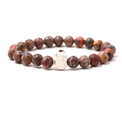 Natural Leopard Skin Jasper & Synthetic Turquoise Beads Stretch Bracelets for Men Women QO0012-4-1