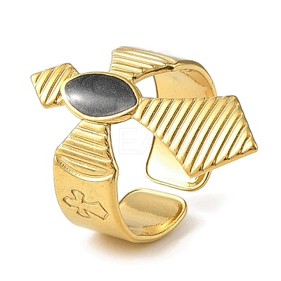 Cross 304 Stainless Steel Enamel Open Cuff Rings for Women RJEW-F166-27G-01-1