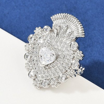 Brass Micro Pave Clear Cubic Zirconia Cuff Rings RJEW-P155-04D-P-1