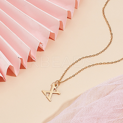 304 Stainless Steel Letter Pendant Necklaces NJEW-LP0001-53X-G-1