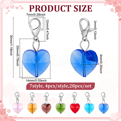 28Pcs 7 Colors Faceted Heart Glass Pendants Decoration HJEW-PH02042-1