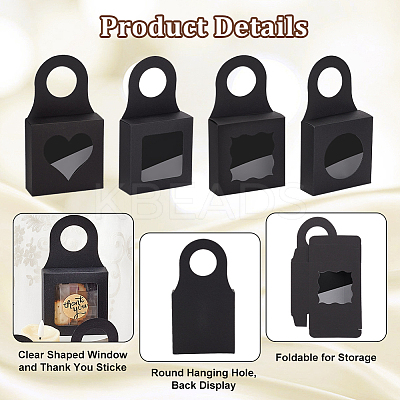 48Pcs 4 Styles Square Kraft Paper Festival Gift Storage Boxes with PVC Window and Hole Handle CON-PH0003-05A-1