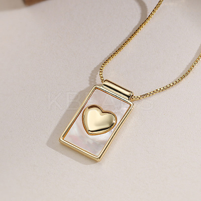 Brass with Natural Shell Rectangle Pendant Necklaces WG6A025-01-1
