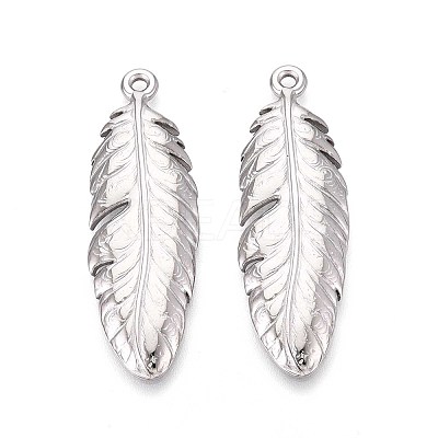 304 Stainless Steel Feather Pendants STAS-T067-32P-1