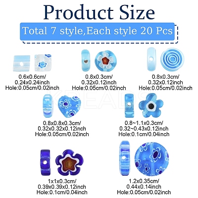 140Pcs 7 Styles Handmade Millefiori Glass Beads LK-YW0001-11-1