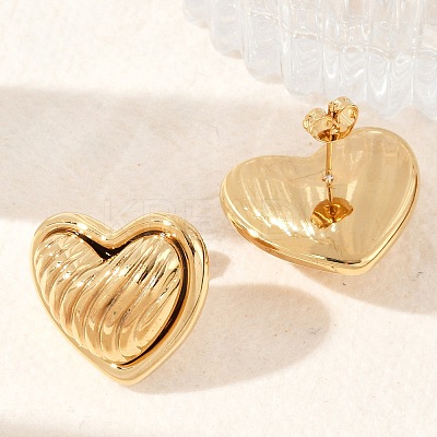 304 Stainless Steel Two Tone Heart Stud Earrings EJEW-M073-09G-1