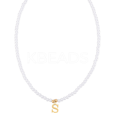 Imitation Pearl with Stainless Steel Pendants Necklaces NJEW-LP0001-51S-G-1