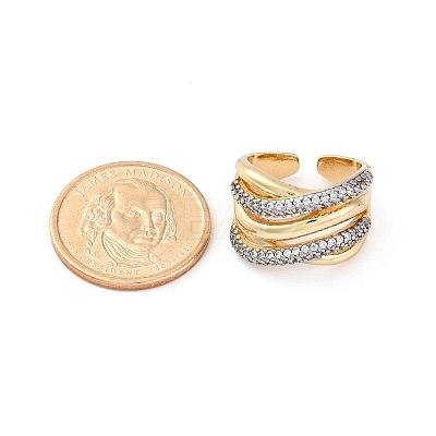 Brass Micro Pave Clear Cubic Zirconia Cuff Finger Rings for Women RJEW-C116-18G-1