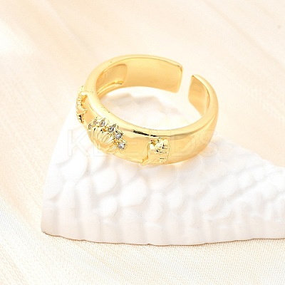 Ocean Theme Brass Micro Pave Cubic Zirconia Cuff Rings for Women RJEW-F184-17I-G-1