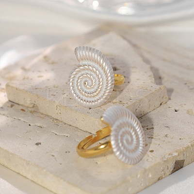 304 Stainless Steel Adjustable Finger Rings with Enamel for Women RJEW-A076-01G-1