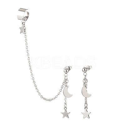 Moon and Star Alloy Asymmetrical Earrings EJEW-JE04888-02-1