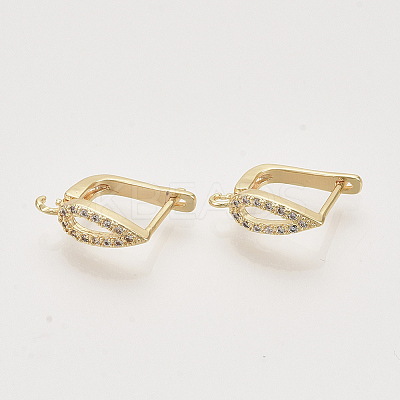 Brass Micro Pave Cubic Zirconia Hoop Earring Findings with Latch Back Closure LS-KK-T048-028G-NF-1
