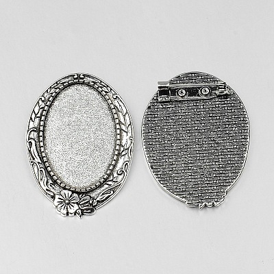 Vintage Tibetan Style Alloy Brooch Cabochon Bezel Settings X-PALLOY-O037-33AS-1