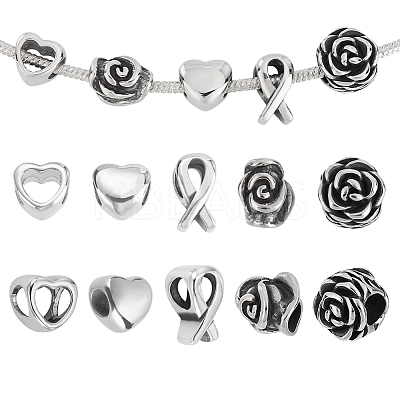 10Pcs 5 Styles 304 Stainless Steel European Beads STAS-GA0001-82-1