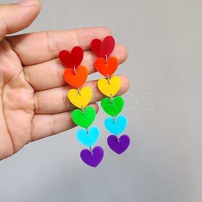 Rainbow Color Pride Flag Acrylic Heart Dangle Stud Earrings RABO-PW0001-012P-1