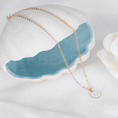 1Pc Zinc Alloy White Enamel Round with Letter Pendant Necklaces NJEW-LP0002-88G-D-1