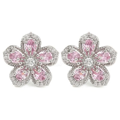 Cubic Zirconia Flower Stud Earrings EJEW-I304-16P-02-1
