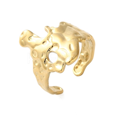 Ion Plating(IP) 304 Stainless Steel Wide Flower Open Cuff Ring for Women RJEW-G275-05G-1