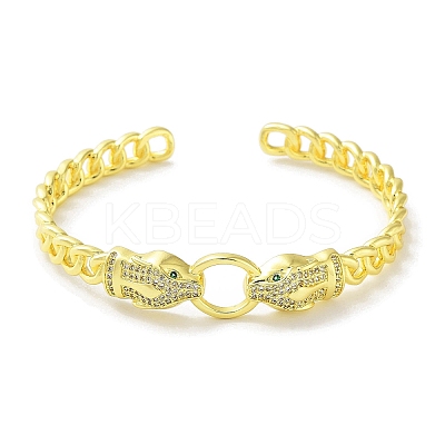 Snake Brass Micro Pave Clear Cubic Zirconia Cuff Bangles for Women BJEW-Z061-19G-1