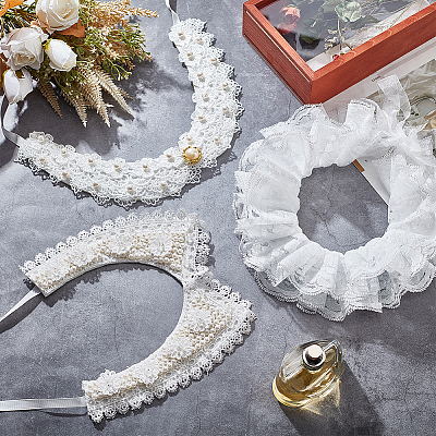 Plastic Pearl & Crystal Rhinestone Flower Colllar AJEW-WH0326-08A-1
