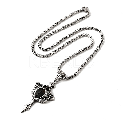 304 Stainless Steel Sword Pendant Necklaces for Women Men NJEW-Z076-02AS-1