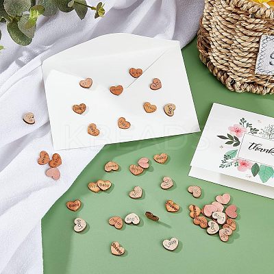 4 Styles Heart with Love & Word Wood Cabochons WOOD-FH0001-90-1