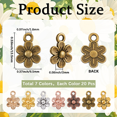 140Pcs 7 Colors Tibetan Style Alloy Pendants FIND-SC0016-25-1