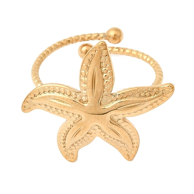 Starfish 304 Stainless Steel Cuff Open Rings for Women RJEW-A105-01G-1