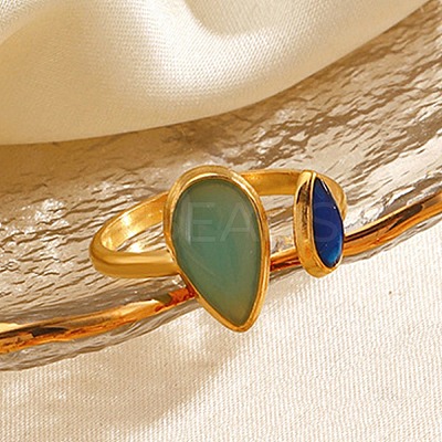 304 Stainless Steel Resin Open Cuff Rings for Women LS-RJEW-K303-10G-1