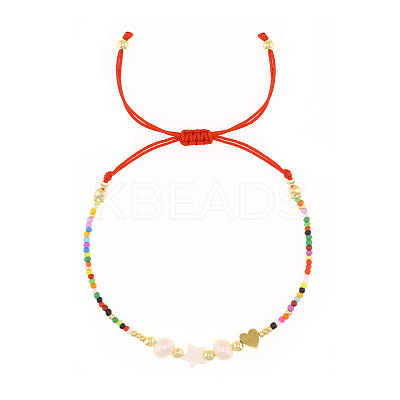 Adjustable Glass Seed Beads & Pearl Braided Beaded Bracelet for Women WZ6427-1