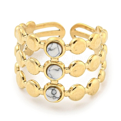 Ion Plating(IP) 304 Stainless Steel Synthetic Turquoise Cuff Rings G-Z056-05G-05-1