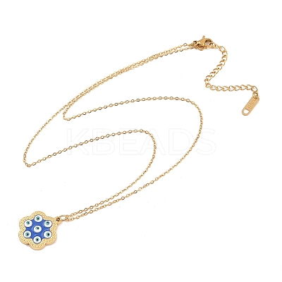304 Stainless Steel Enamel Blue Evil Eye Flower Pendant Necklaces for Women NJEW-A064-02G-1