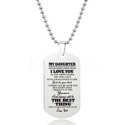 201 Stainless Steel To My Daughter Dog Tag Pendant Ball Chain Necklaces FS-WG527E6-21-1