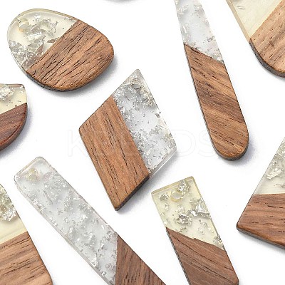 20Pcs 10 Styles Transparent Resin & Walnut Wood Pendants RESI-YW0001-30-1