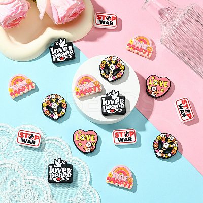 20Pcs 5 Styles Stop War Love Peace Themen Silicone Focal Beads SIL-CJ0002-11-1