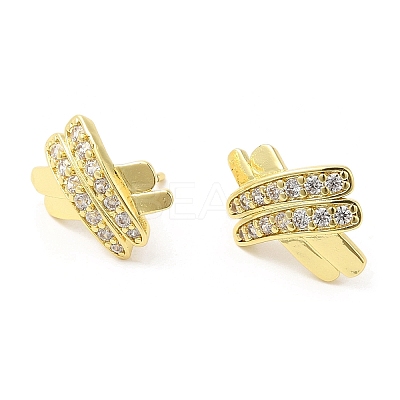 Rack Plating Brass Pave Cubic Zirconia Criss Cross Stud Earrings for Women EJEW-D059-28G-1