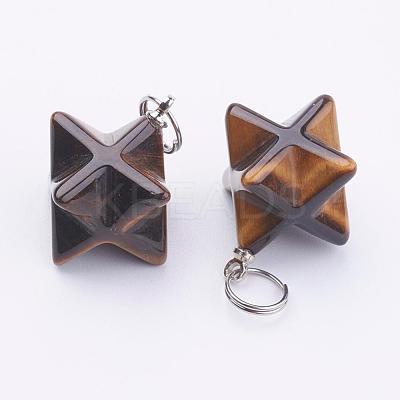 Natural Tiger Eye Pendants G-E398-01C-1