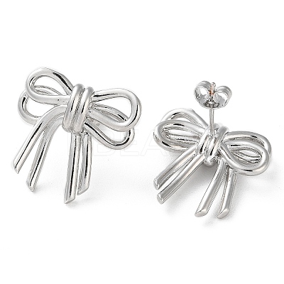 Bowknot Rack Plating Brass Stud Earrings for Women EJEW-A045-02P-1