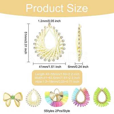 10Pcs 5 Styles Alloy with Paper Pendants FIND-CJ0004-51-1