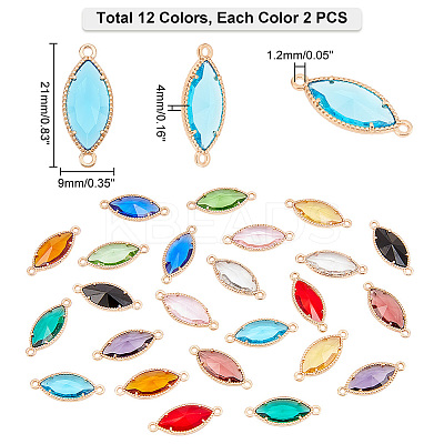 24Pcs 12 Colors Glass Connector Charms GLAA-GA0001-28-1