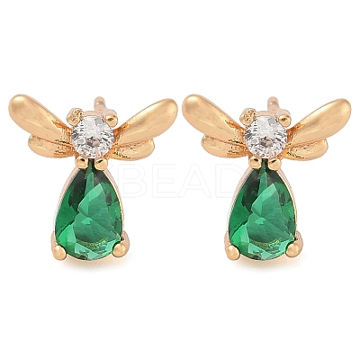 Rack Plating Brass Cubic Zirconia Stud Earrings EJEW-M090-07G-1