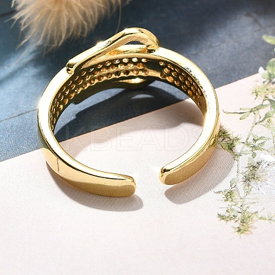 Rack Plating Brass Micro Pave Clear Cubic Zirconia Cuff Finger Rings for Women RJEW-M028-30G-02-1
