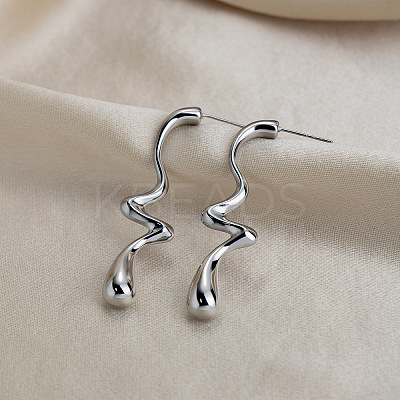 304 Stainless Steel Wavy Dangle Earrings for Women XZ4917-2-1